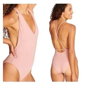 Andie Swim x Claire The Straddie One Piece Swimsuit in Lily/ dusty rose Sz L NEW